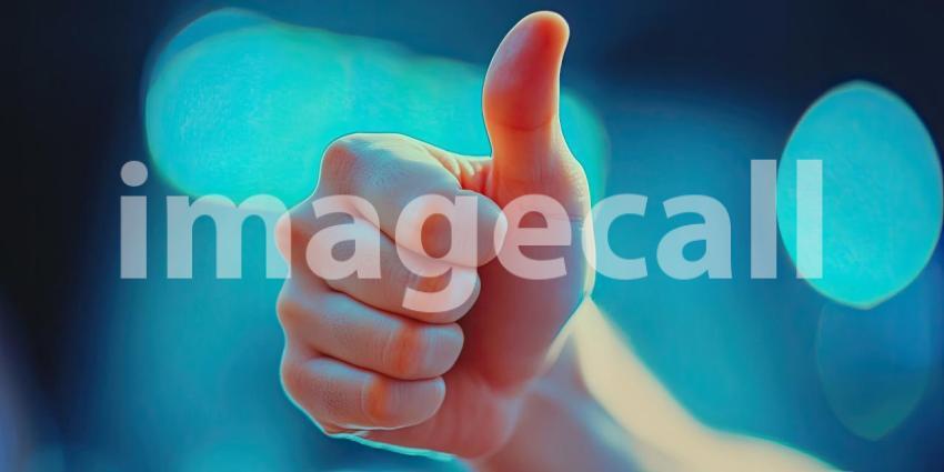 Hand Signaling Thumbs Up with Blurred Background, Focused Gesture with a Softly Blurred Neutral Backdrop