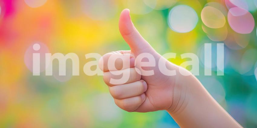 Hand Signaling Thumbs Up with Blurred Background, Focused Gesture with a Softly Blurred Neutral Backdrop