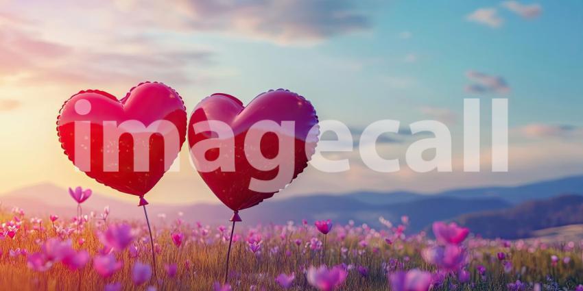 Multiple red heart shapes with bokeh effect background, glowing red hearts scattered across a soft, blurred backdrop of warm, colorful bokeh lights, creating a romantic and dreamy atmosphere.