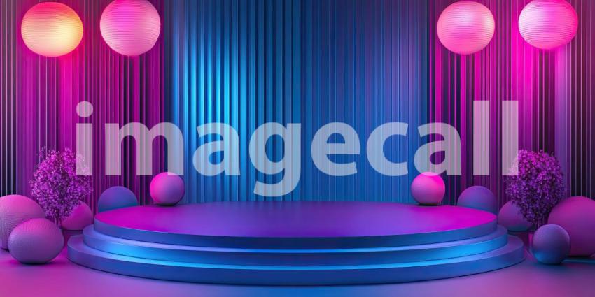 Minimalist elegant themed podium stage round background, a sleek and simple podium on a circular stage, bathed in soft lighting, with clean lines and an elegant, understated design that creates a sophisticated, modern atmosphere.