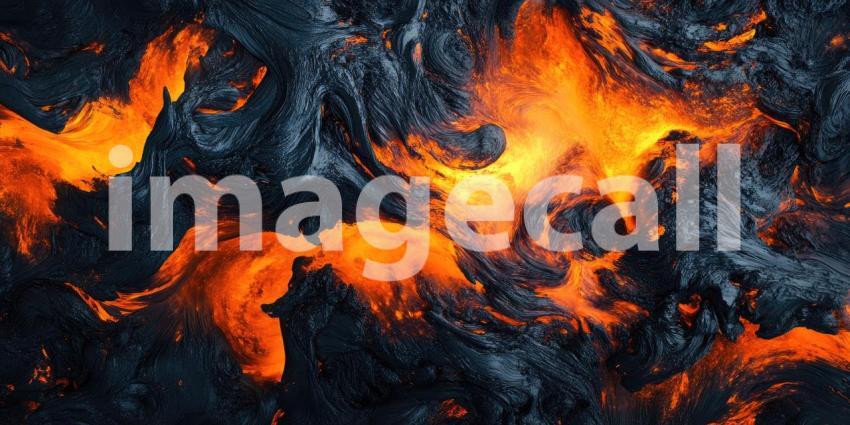 Molten lava flows background, glowing orange and red streams of lava cascading down rocky surfaces, emitting intense heat and light, creating a dramatic and fiery scene.