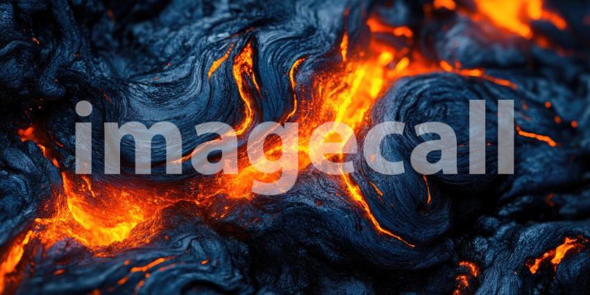 Molten lava flows background, glowing orange and red streams of lava cascading down rocky surfaces, emitting intense heat and light, creating a dramatic and fiery scene.