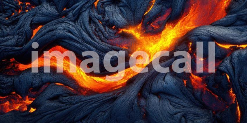 Molten lava flows background, glowing orange and red streams of lava cascading down rocky surfaces, emitting intense heat and light, creating a dramatic and fiery scene.