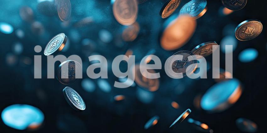 Small plants sprouting from stacks of coins background, delicate green shoots emerging from piles of shiny coins, symbolizing growth, prosperity, and financial success, set against a neutral or soft backdrop to highlight the contrast.