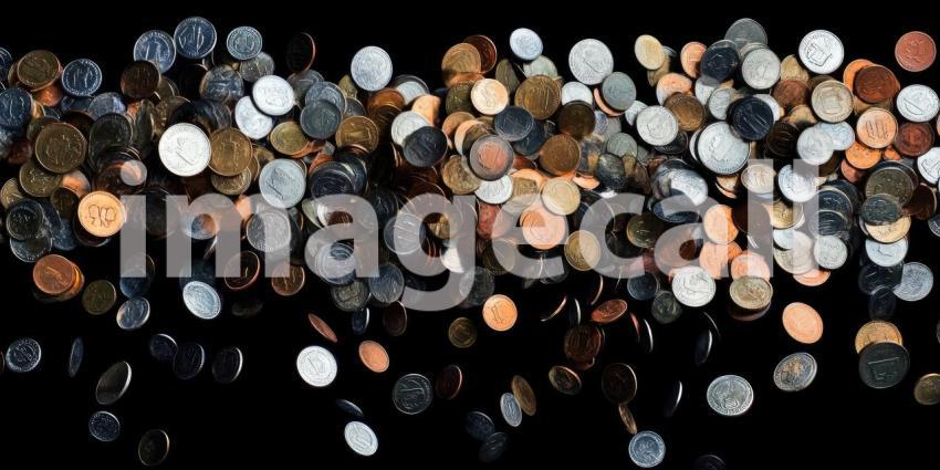 Small plants sprouting from stacks of coins background, delicate green shoots emerging from piles of shiny coins, symbolizing growth, prosperity, and financial success, set against a neutral or soft backdrop to highlight the contrast.