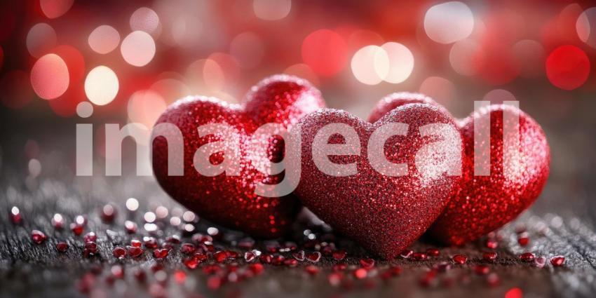 Heart-shaped balloons floating in a field background, vibrant red and pink balloons drifting in the air over a lush green field, creating a romantic and whimsical atmosphere, perfect for Valentines Day or a love-themed setting.