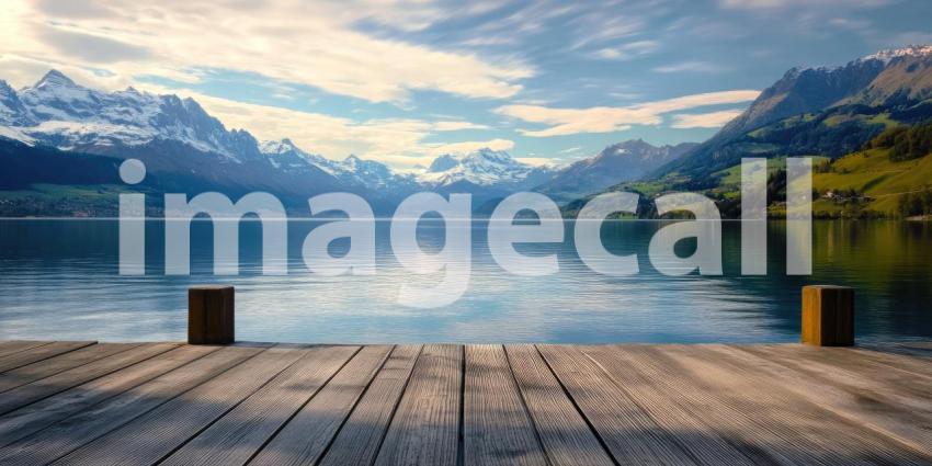 Natural scene with mountains and lakes background, majestic mountains towering in the distance, their peaks reflected in the calm waters of a serene lake, surrounded by lush greenery, creating a peaceful and awe-inspiring landscape.