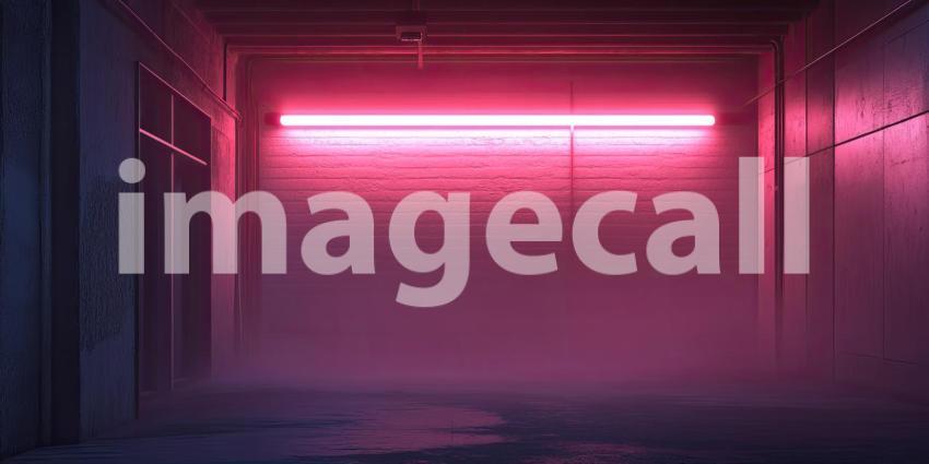 Neon Light Bar in Misty Dark Room Background, Vibrant Neon Lights Illuminating a Foggy, Moody Atmosphere in a Dimly Lit Room