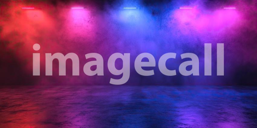 Neon Light Bar in Misty Dark Room Background, Vibrant Neon Lights Illuminating a Foggy, Moody Atmosphere in a Dimly Lit Room