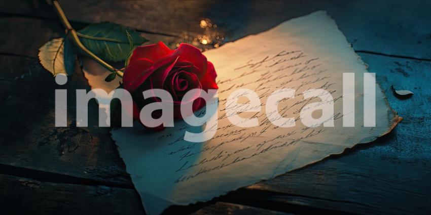 Paper with a Red Rose for Love Letter Background, Elegant White Paper with a Softly Placed Red Rose, Creating a Romantic and Timeless Setting