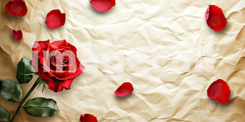 Paper with a Red Rose for Love Letter Background, Elegant White Paper with a Softly Placed Red Rose, Creating a Romantic and Timeless Setting