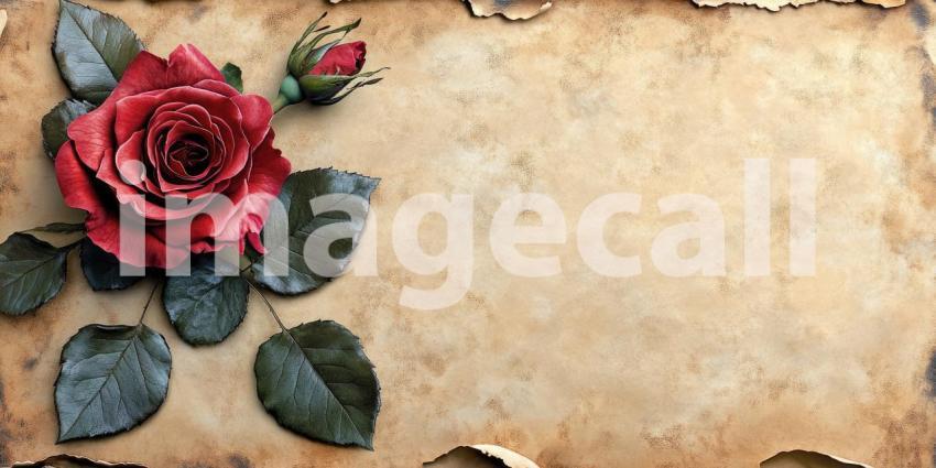 Paper with a Red Rose for Love Letter Background, Elegant White Paper with a Softly Placed Red Rose, Creating a Romantic and Timeless Setting