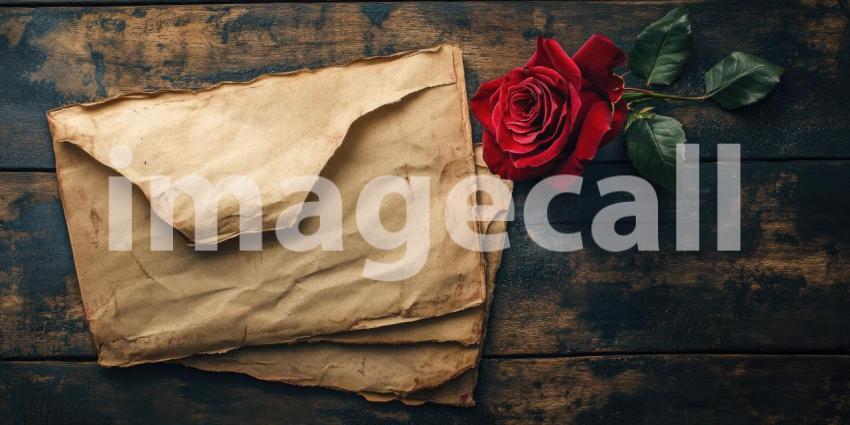 Paper with a Red Rose for Love Letter Background, Elegant White Paper with a Softly Placed Red Rose, Creating a Romantic and Timeless Setting