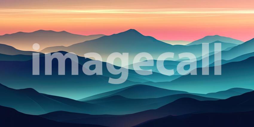 Peaceful mountain landscape with layers background, soft, rolling mountain ranges in varying shades of blue and green, fading into the distance, with a tranquil sky above, creating a serene and harmonious natural scene.