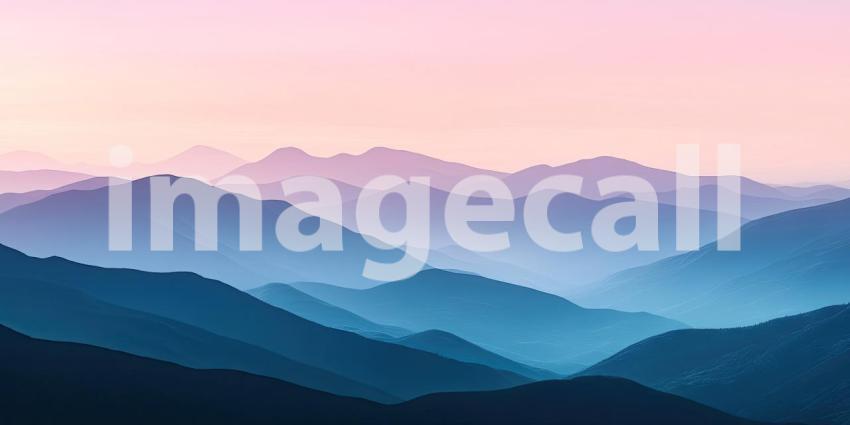 Peaceful mountain landscape with layers background, soft, rolling mountain ranges in varying shades of blue and green, fading into the distance, with a tranquil sky above, creating a serene and harmonious natural scene.