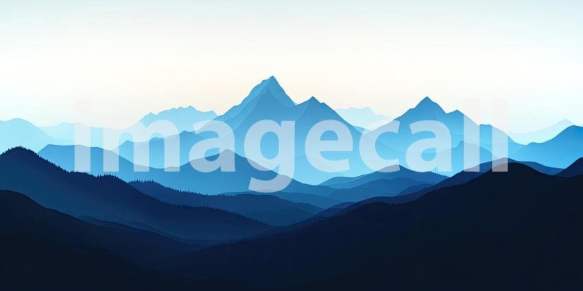 Peaceful mountain landscape with layers background, soft, rolling mountain ranges in varying shades of blue and green, fading into the distance, with a tranquil sky above, creating a serene and harmonious natural scene.