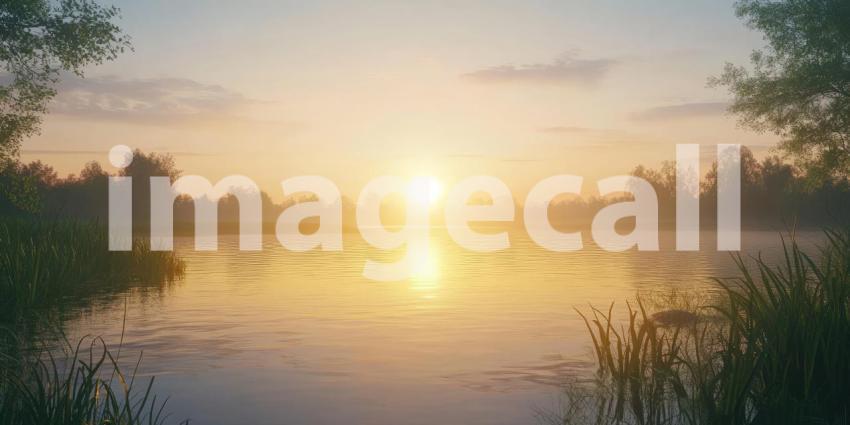 Peaceful Sunset Over Calm Water Background, Serene Scene with Soft Colors Reflecting on Tranquil Water Under a Beautiful Sunset Sky