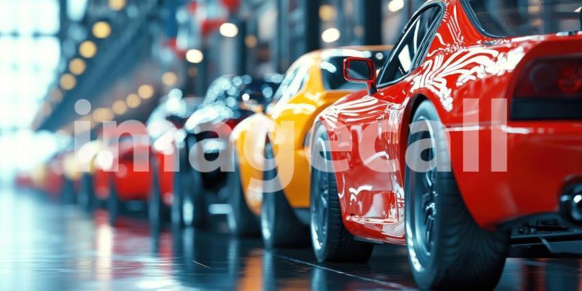 Multiple Parked Vehicles Under Bright Lighting Modern Automotive Showroom Background, Sleek Cars Displayed in a Well-Lit, Contemporary Showroom Environment