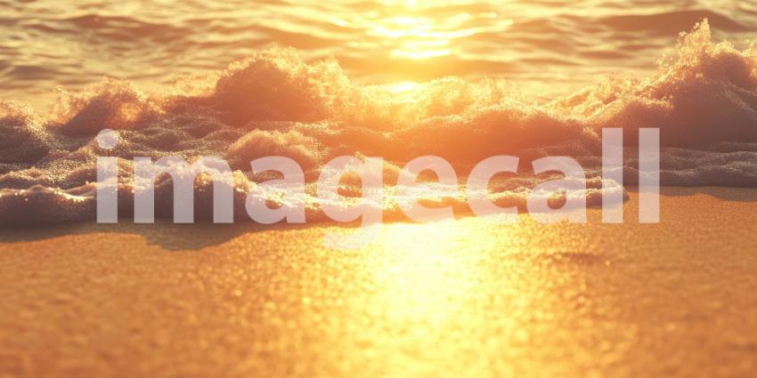 Sand and Waves Under Radiant Sunrise at Beach Background, Stunning Beach Scene with Sunrise Over Sand and Waves