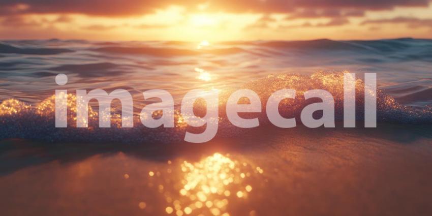 Sand and Waves Under Radiant Sunrise at Beach Background, Stunning Beach Scene with Sunrise Over Sand and Waves