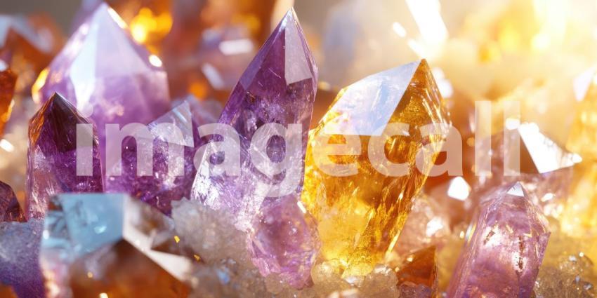 Shimmering crystals in various shapes and sizes background, a sparkling array of translucent gems catching the light, creating a dazzling and magical effect.
