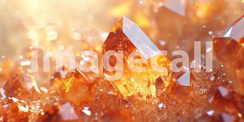 Shimmering crystals in various shapes and sizes background, a sparkling array of translucent gems catching the light, creating a dazzling and magical effect.