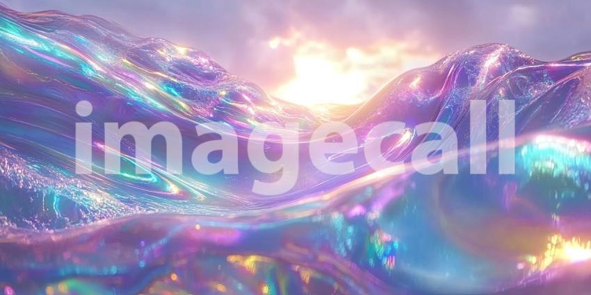 Shining holographic floating flowing waves background, dynamic, iridescent waves of light gently undulating and floating in a fluid motion, with a holographic sheen that shifts colors, creating a mesmerizing and futuristic atmosphere.