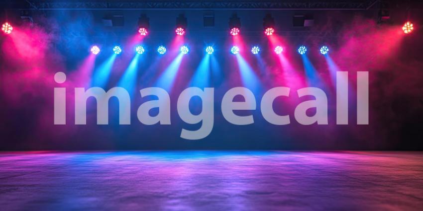 Spotlights Illuminate Colorful Backdrop of Blurred Lights Background, Vibrant Lights Blurring into a Dreamy Effect with Focused Spotlights Creating a Dramatic Scene