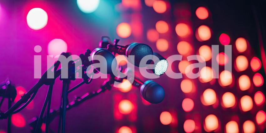 Spotlights Illuminate Colorful Backdrop of Blurred Lights Background, Vibrant Lights Blurring into a Dreamy Effect with Focused Spotlights Creating a Dramatic Scene