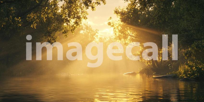 Sunlight beams through the water background, soft rays of light filtering through crystal-clear water, creating a serene and tranquil atmosphere with ripples dancing across the surface.