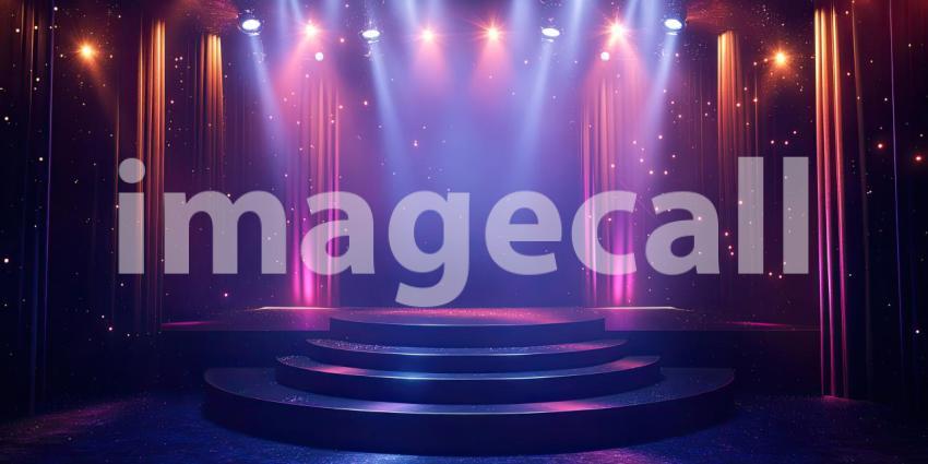 Vibrant Empty Stage Podium Background, Colorful and Elegant Stage Setup with Podium Ready for Presentation