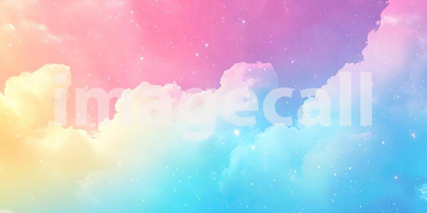 Vibrant pastel galaxy background, a dreamy blend of soft pinks, purples, blues, and yellows swirling together to create a cosmic scene, with stars and nebulae scattered across the pastel-colored expanse, evoking a serene and otherworldly atmosphere.