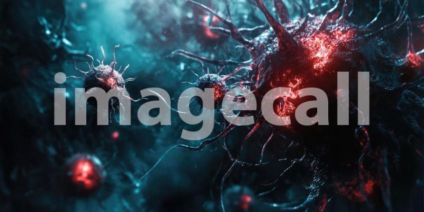 Virus microscopic organism background, a close-up view of a viral particle, with intricate details of its structure, surrounded by a dark, textured background to emphasize its microscopic size and complexity.