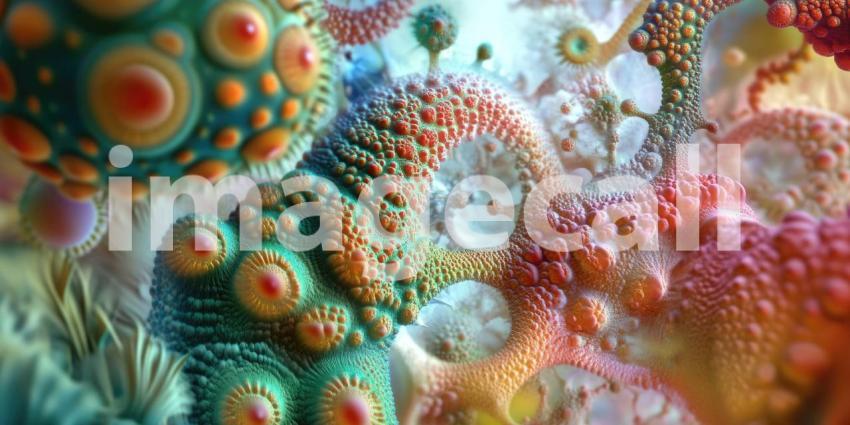 Virus microscopic organism background, a close-up view of a viral particle, with intricate details of its structure, surrounded by a dark, textured background to emphasize its microscopic size and complexity.