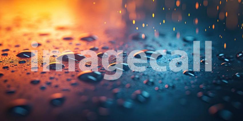 Water Droplets on Colorful Surface Background, Sparkling Droplets Reflecting Light on a Vibrant, Multicolored Surface