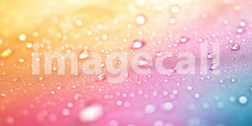 Water Droplets on Colorful Surface Background, Sparkling Droplets Reflecting Light on a Vibrant, Multicolored Surface