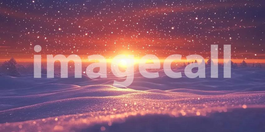 Winter Snow Background with Sparkling Stars Background, Tranquil Snowy Landscape Glimmering with Twinkling Stars in the Night Sky