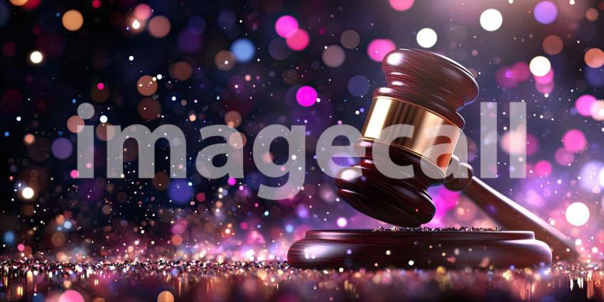 Wooden Gavel Bokeh Background, Close-Up of a Gavel with Soft, Blurry Bokeh Lights Creating a Professional and Elegant Setting