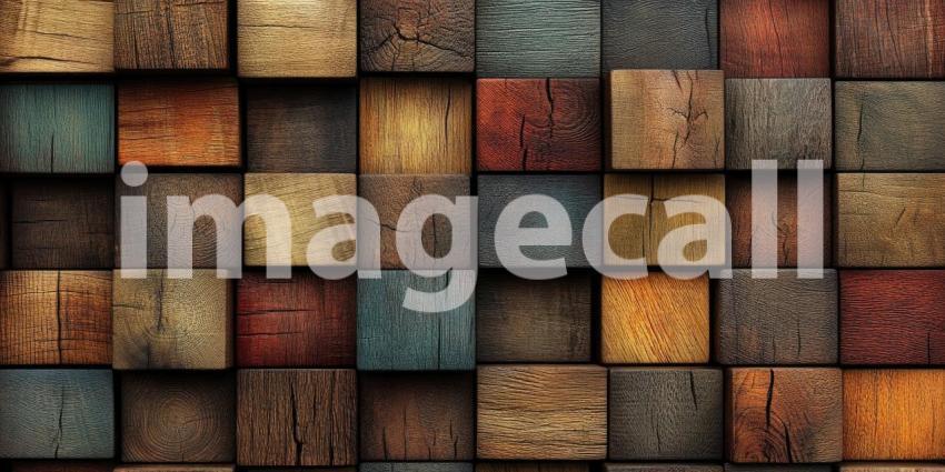 Wood squares in various shades background, a collection of wooden tiles in different tones, from light to dark, arranged neatly to create a warm, textured surface with a natural, earthy feel.