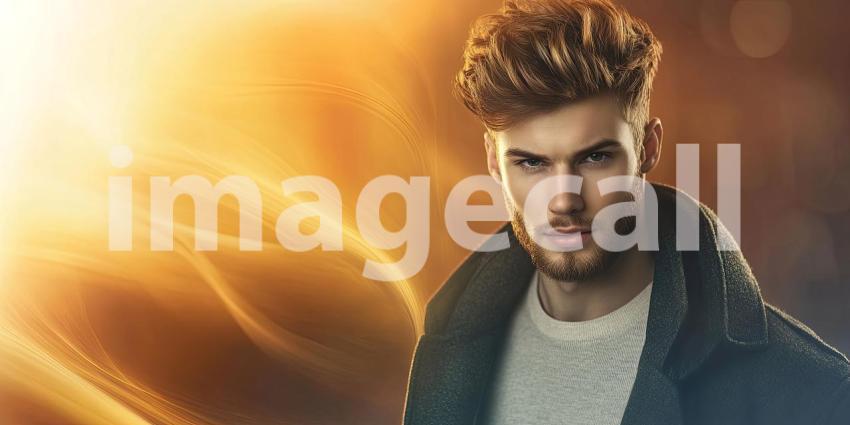 Young male handsome fashion model with copyspace background, a stylish and confident individual posing in trendy attire, with a clean, neutral background that offers ample space for text or branding.