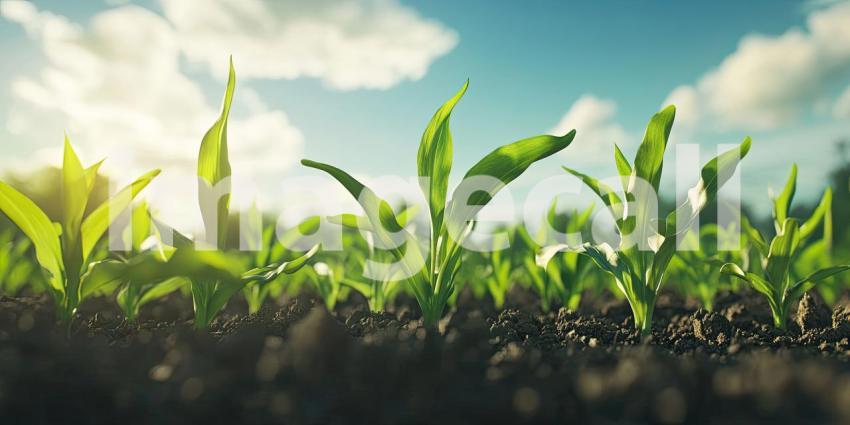 Young Green Plants Sprouting from Rich Dark Soil Background, Fresh New Growth Emerging from Fertile Soil in a Natural and Earthy Setting