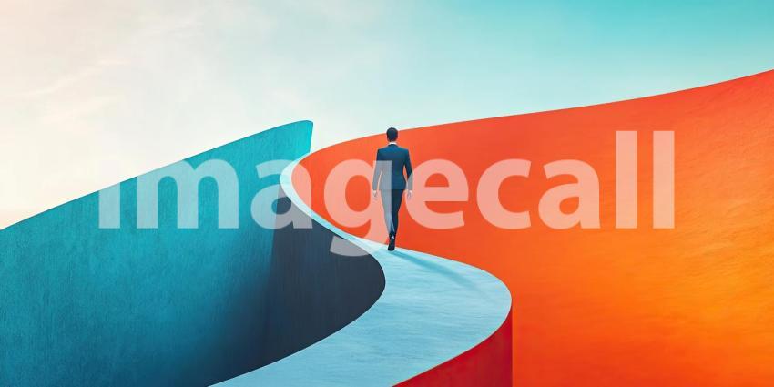 Journey Through Serene Nature: A Person Walking Along a Winding Path Amidst Lush Greenery with a Vibrant Sunrise or Sunset