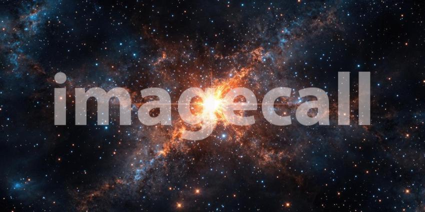 Vibrant Supernova Explosion: A Detailed Close-Up of a Star's Fiery Demise with Radiant Light and Swirling Gas Clouds in Orange and Blue