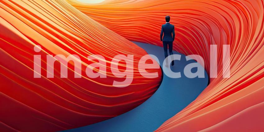 Journey Through Serene Nature: A Person Walking Along a Winding Path Amidst Lush Greenery with a Vibrant Sunrise or Sunset