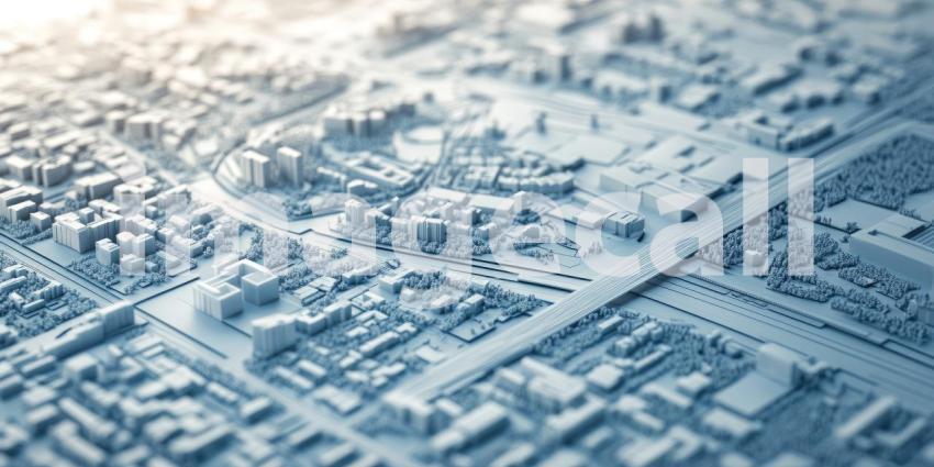 Miniature Urban Model: Detailed Scale Representation of a City or University Campus with Prominent Historical Building, Roads