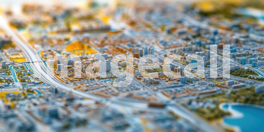 Miniature Urban Model: Detailed Scale Representation of a City or University Campus with Prominent Historical Building, Roads