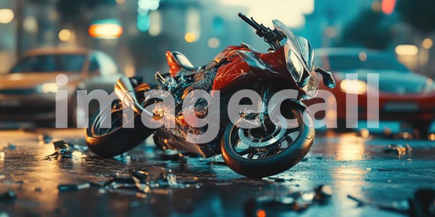 Aftermath of Chaos: A Motorcycle's Demise Amidst Urban Inferno, Crash and Burn: A Motorcycle's Fateful Encounter with Fire and Debris