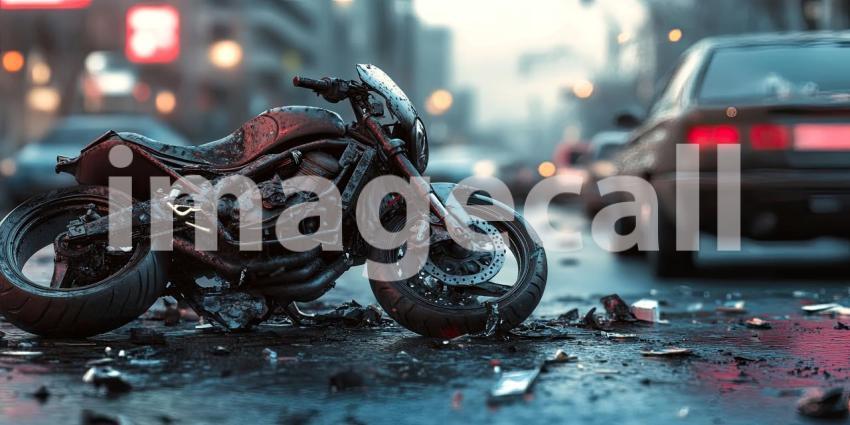 Aftermath of Chaos: A Motorcycle's Demise Amidst Urban Inferno, Crash and Burn: A Motorcycle's Fateful Encounter with Fire and Debris