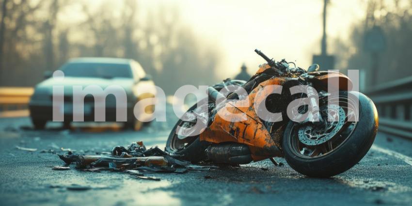 Aftermath of Chaos: A Motorcycle's Demise Amidst Urban Inferno, Crash and Burn: A Motorcycle's Fateful Encounter with Fire and Debris