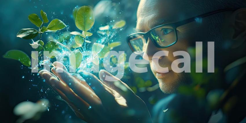 A Tranquil Morning: Person Connecting with Nature in a Serene Meadow as the Sun Rises, Symbolizing Growth and Renewal